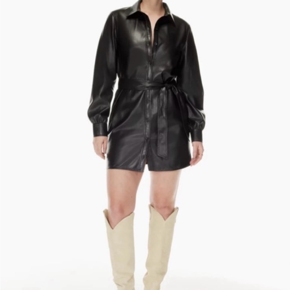 Aritzia Wilfred Caroline Vegan Leather Belted Shirt Dress